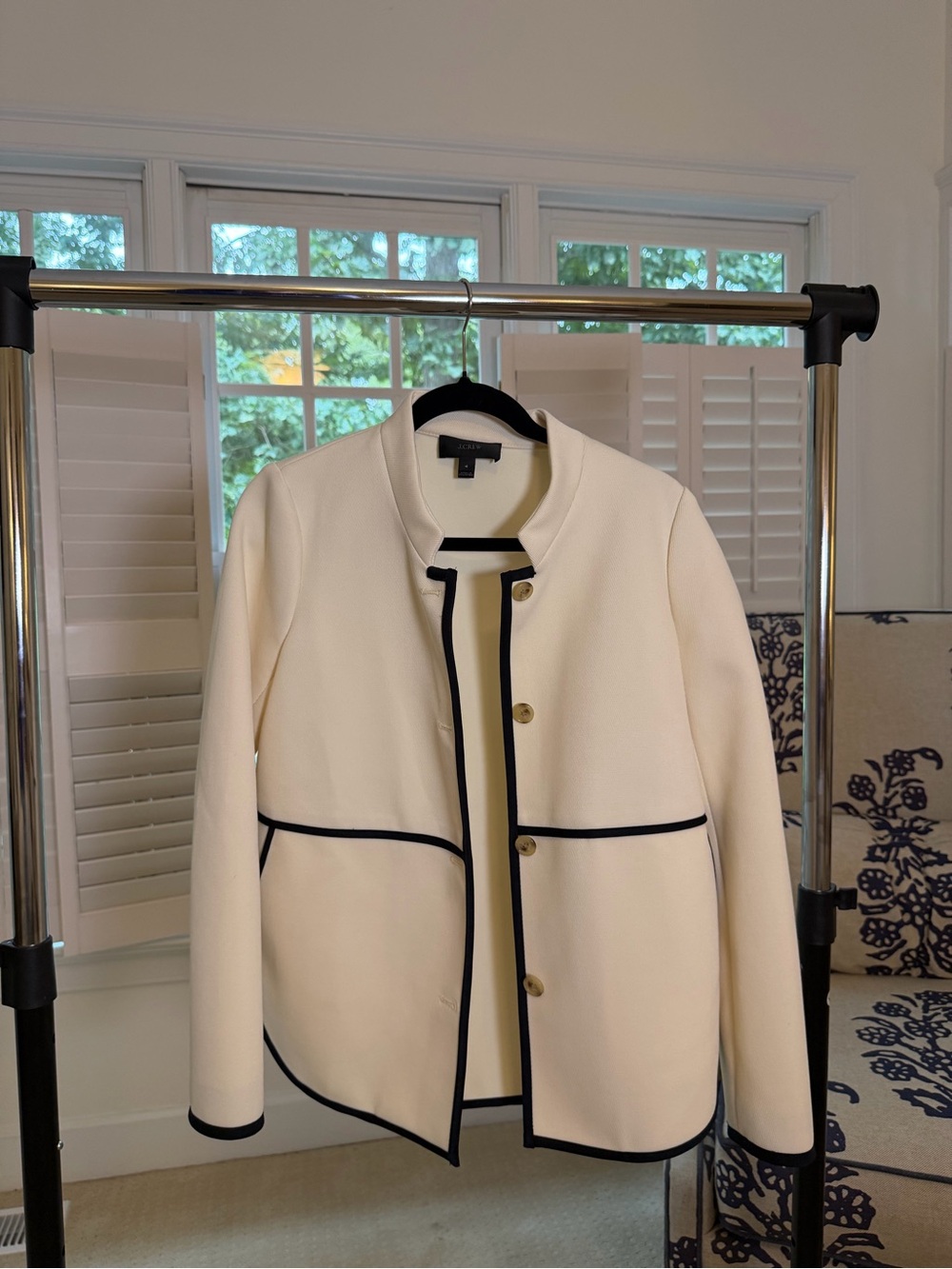 J. Crew Cream Jacket with Black Trim